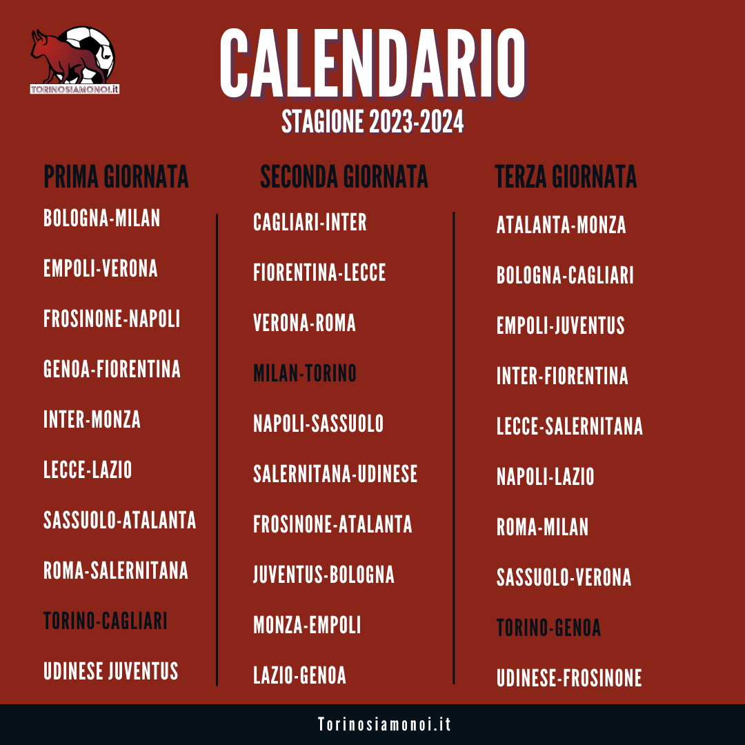 Serie A calendario 2023-2024 Torino